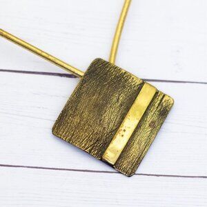16 inch, Vintage Square Pendant Gold Tone Collar Necklace - S33